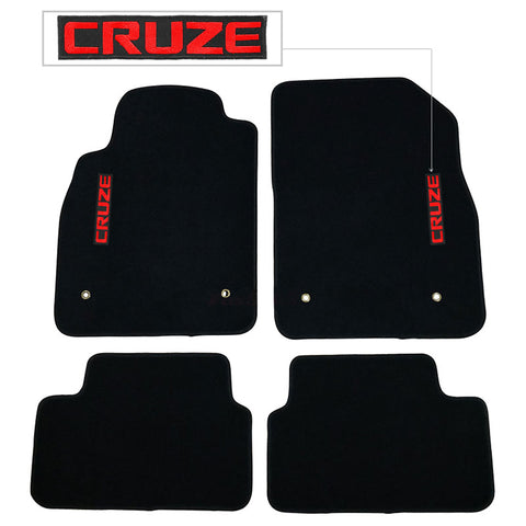 08-16 Chevrolet Cruze Black Nylon Floor Mats Carpet w/ Red Cruze Embroidery